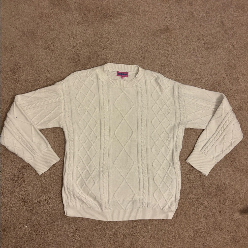 Edikted Ivory Cable Knit Crewneck Sweater